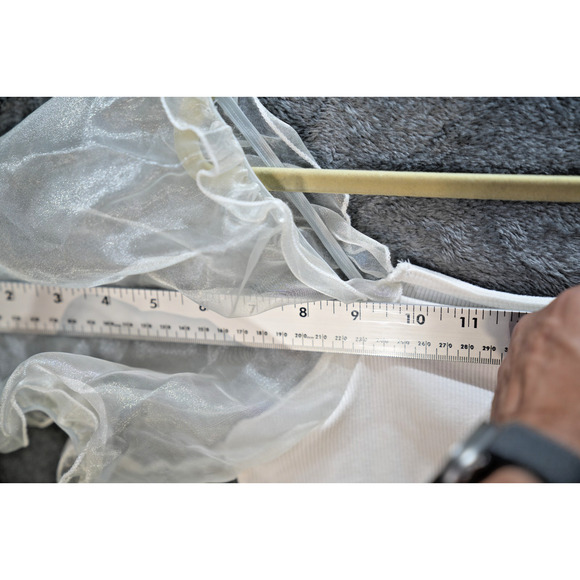 Big Water Blue Sky White Ribbed Puff Sleeve Mesh Crop Top Women’s Size Large - Picture 5 of 6